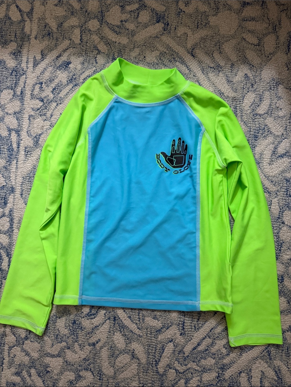 Body Glove Kids Neon Green and Bright Blue Long Sleeve Rash Guard